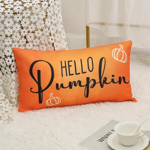 Vista 4 de wyooxoo Fundas de almohada otoñales de 12 x 20 pulgadas, fundas de almohada de otoño con texto en inglés "Hello Pumpkin", fundas de almohada