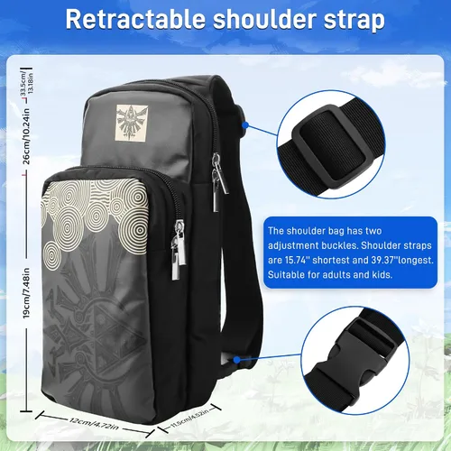 Vista 4 de GLDRAM for Zelda Travel Carrying Bag for Nintendo SwitchLiteOLED, Protable Crossbody Sling Bag with 12 Slots Game Card Case, Retractable Shoulder