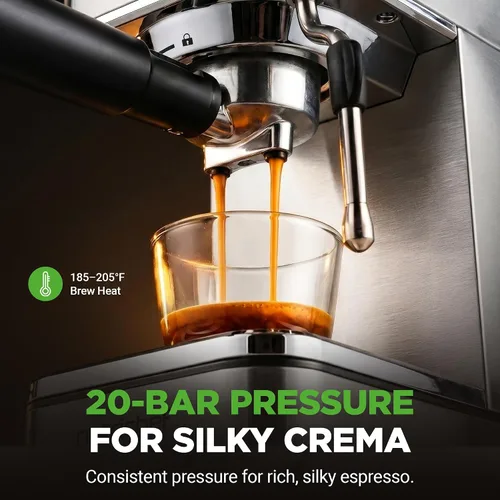Vista 5 de NutriChef Máquina de café expreso de 20 barras con espumador de leche, tanque de agua extraíble de 1.8 cuartos de galón, cafetera para preparar café