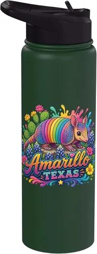 Vista 10 de Amarillo Texas Fun Colorful Armadillo Novelty Souvenir Stainless Steel Insulated Water Bottle