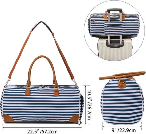 Vista 4 de Kuston Bolsas deportivas para gimnasio con compartimento para zapatos bolsas de viaje para hombres y mujeres Franjas Azules