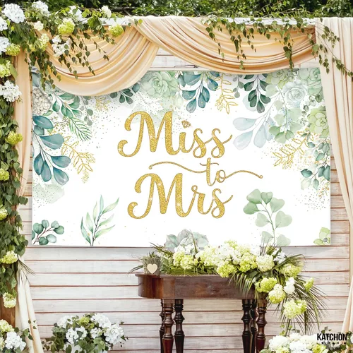 Vista 7 de KatchOn, Cartel verde de Miss to Mrs – XL, 72 x 44 pulgadas, telón de fondo de Miss to Mrs para decoraciones de despedida de soltera verde y dorado