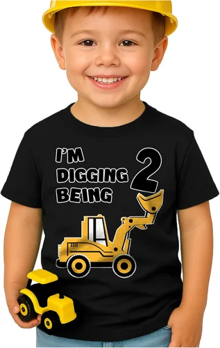 Vista 10 de Tstars Conjunto de construcción de segundo cumpleaños para niños pequeños – Camiseta I'm Digging Being 2 – Bulldozer Digger Truck Tee Manga regular