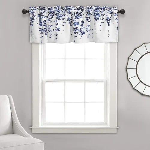 Vista 30 de Lush Decor Cenefa para ventana con flores que lloran, filtro de luz, azul y gris