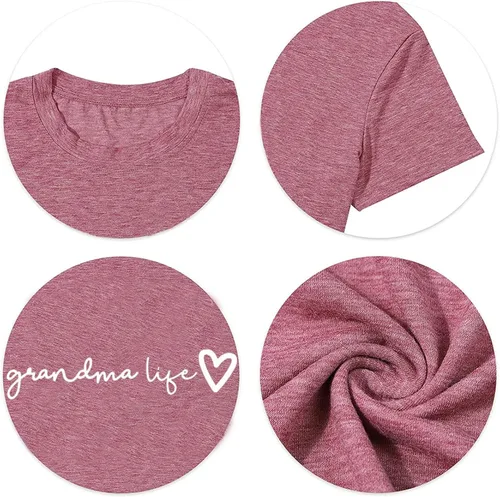 Vista 6 de Camiseta de abuela para mujer casual con estampado de corazones divertida para la abuela