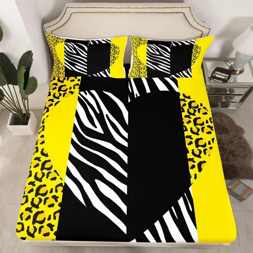 Vista 15 de Manfei Leopard Print Fitted Sheet Twin Size,Blue Brown Black Stripes Bedding Set 2pcs,Wild Animal Cheetah Skin Bed Sheets with 1 Pillowcase,Kids