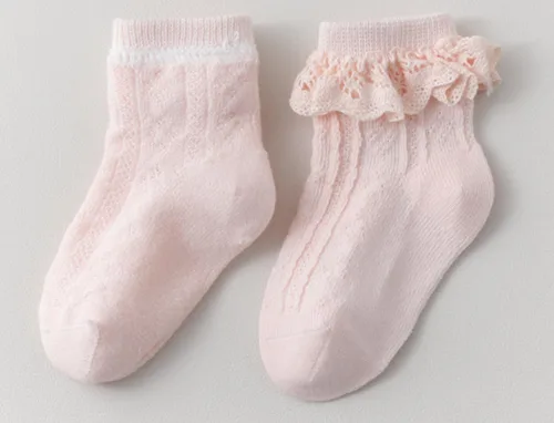 Vista 5 de Calcetines de encaje con volantes para recién nacidos, para niñas pequeñas