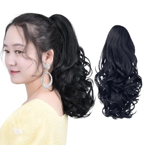 Vista 44 de Cola de caballo con clip, color castaño rojizo, ondulado de 10 pulgadas, extensión de cola de caballo de 3.3 onzas, extensiones de cabello sintético