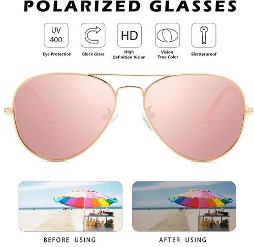 Vista 5 de Pro Acme Classic Polarized Aviator Sunglasses for Women Men, Lightweight Metal Pilot Frame UV400 Protection 58MM