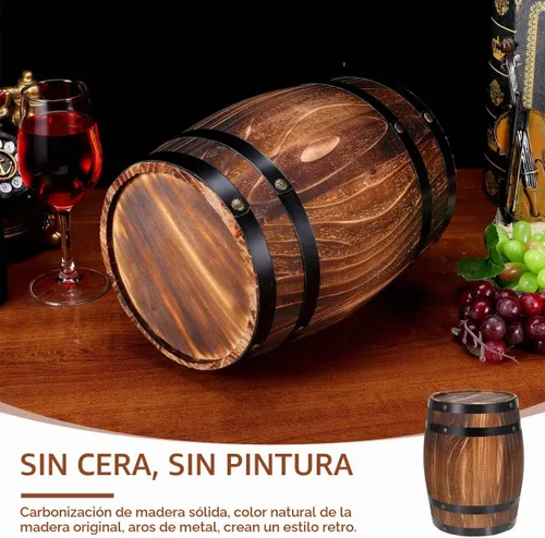 Vista 5 de Maceta de barril de madera de roble para envejecimiento de barril, barril de madera de roble para suculentas, pequeña cubeta de madera, maceta