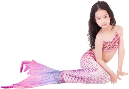 Vista 7 de Traje de baño para niños pequeños, cola de sirena para nadar para niñas, conjunto de bikini de princesa