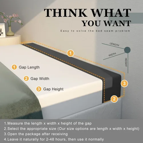 Vista 3 de Extensión de colchón, relleno de espacio entre cabecera y colchón o pared, almohada para cabecera con espuma de alta densidad y funda extraíble Negro