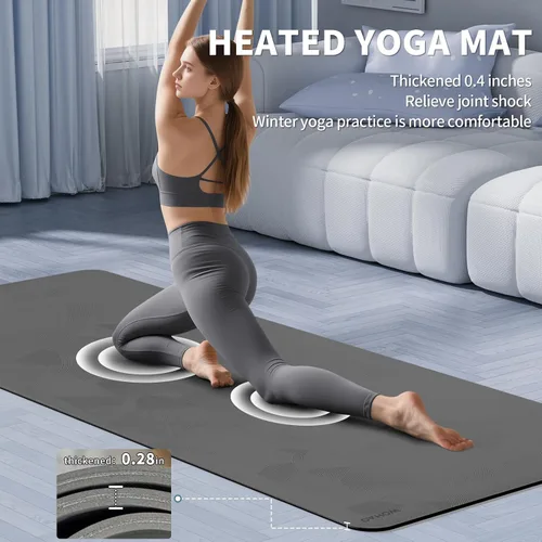 Vista 6 de Esterilla de yoga de calefacción con sistema de calentamiento rápido, tapete antideslizante extra grande de 72 x 27 pulgadas, material de doble capa