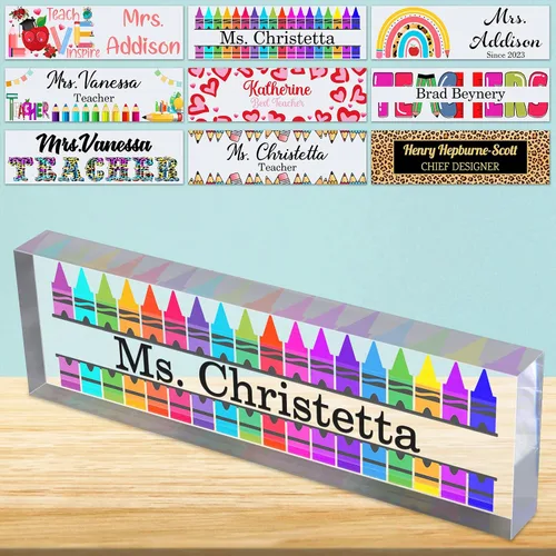 Vista 15 de Placa de nombre de escritorio personalizada para profesores, placa de identificación de bloque de acrílico personalizada para oficina, placa