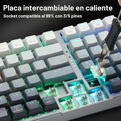 Vista 6 de E-YOOSO - Teclado mecánico inalámbrico Bluetooth, 99 teclas, color gris degradado Wired Gaming Keyboard RGB Backlit, Hot Swappable Pre-lubed