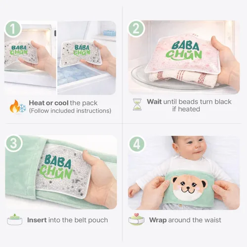 Vista 7 de Cinturón de vientre para alivio del dolor de barriga, cólicos y gases, terapia de calor y frío, cuentas de seguridad de advertencia de calor