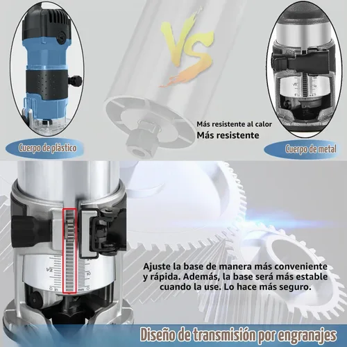 Vista 3 de Dobetter Herramienta de Router de Madera de 1.25HP, Router Eléctrico de Recorte de 6.5 Amperios, Router de Palma Compacto de 6 Velocidades Variables