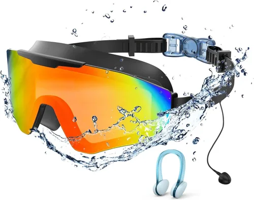 Vista 11 de Gafas de natación con tapones para los oídos, gafas de natación antivaho y anti UV de visión amplia, lentes UV de 3 colores para hombres, mujeres