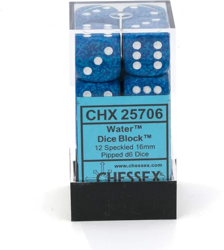 Vista 3 de Chessex DND - Juego de dados poliédricos de plástico con agua moteada de 0.63 pulgadas, Dungeons and Dragons, incluye 12 dados – D6 (CHX25706)