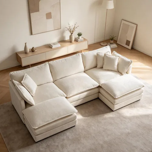 Vista 26 de KIVENJAJA - Sofá modular en forma de U extragrande tipo nube, chenilla moderna de 4 plazas con asiento profundo para sala de estar y oficina, con 2