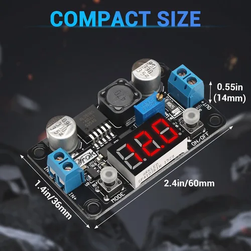 Vista 7 de DROK LM2596 - Convertidor Buck de pantalla LED - DC 4-32V a 1.25-30V 3A convertidor reductor ajustable regulador de voltaje fuente de alimentación
