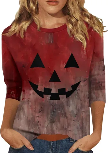 Vista 151 de Camisetas personalizadas para mujer, a la moda, casual, de séptima manga, estampada, cuello redondo, camiseta
