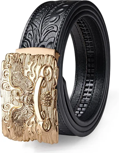 Vista 12 de Barry.Wang Cinturón de trinquete de cuero para hombre 1 3/8" hebilla A Oro Verde