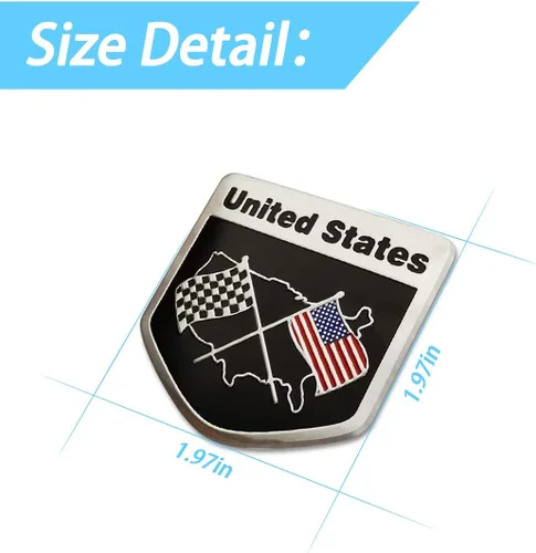 Vista 2 de Calcomanía de aleación de aluminio 3D, 2 calcomanías de 2 x 2 pulgadas con estrellas patrióticas a rayas de bandera de Estados Unidos, emblema