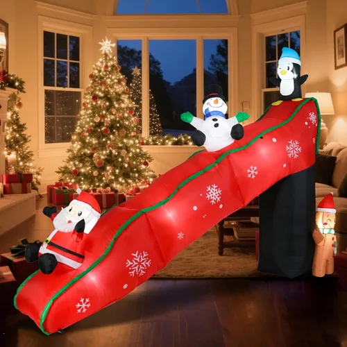 Vista 6 de Vipush Decoraciones Inflables Navideñas - Inflables de tobogán al aire libre, decoraciones navideñas inflables con luz LED, 2.95 m de pingüino