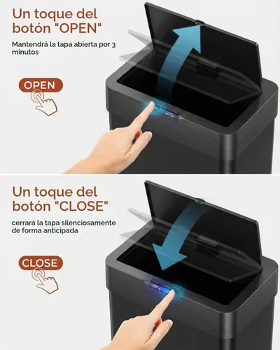 Vista 5 de TLSUNNY Bote de basura con sensor de movimiento de 13.2 galones, cubo de Negro