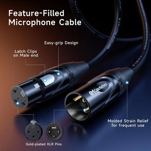 Vista 6 de Cable Matters Paquete de 2 Cables XLR a XLR Premium Cortos - 1 pie, Cable de Micrófono Macho a Hembra, Cordón de Micrófono de Cobre Libre de Oxígeno