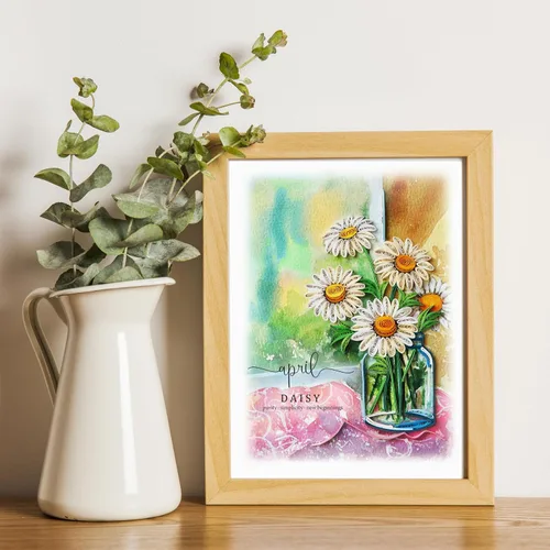 Vista 4 de Tarjeta de margarita de cumpleaños de abril, 5 x 7 pulgadas, patrón floral, tarjeta con sobre