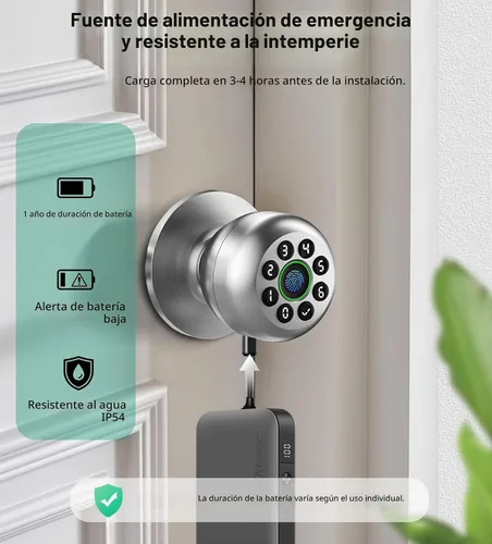 Vista 6 de Cerradura inteligente de perilla de puerta con teclado, cerradura