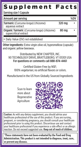 Vista 6 de New Chapter Suplemento de cúrcuma, un diario, apoyo para el corazón, el cerebro y la inflamación saludable, la curcumina de cúrcuma supercrítica