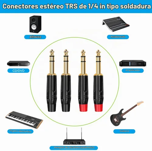 Vista 6 de Enchufe TRS de 1/4 de pulgada, paquete de 4 conectores de audio estéreo GOSYSONG de un cuarto de pulgada tipo de soldadura, resistente chapado