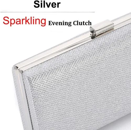 Vista 3 de Bolso de noche de plata con sobre vintage para mujer, para cóctel, boda, fiesta, plateado