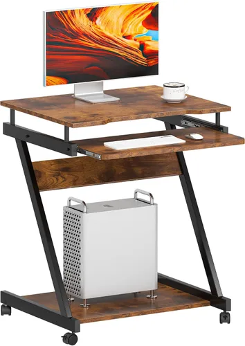 Vista 3 de Carrito de escritorio portátil compacto para computadora para espacios pequeños, estación de trabajo de trabajo, carrito de computadora portátil