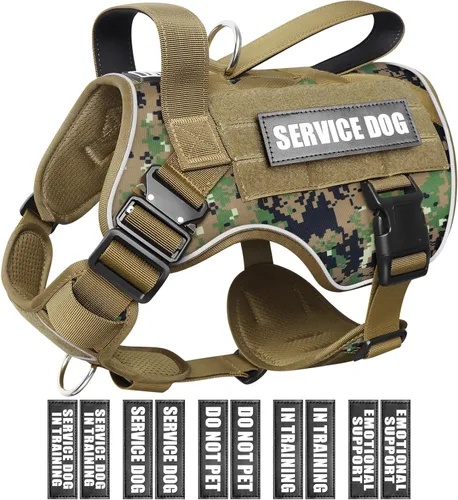 Vista 12 de WINSEE - Chaleco para perro Molle con hebilla de metal, 2 unidades, con 10 parches para mascotas Tactical Dog Harness for Medium Dog, No-pull