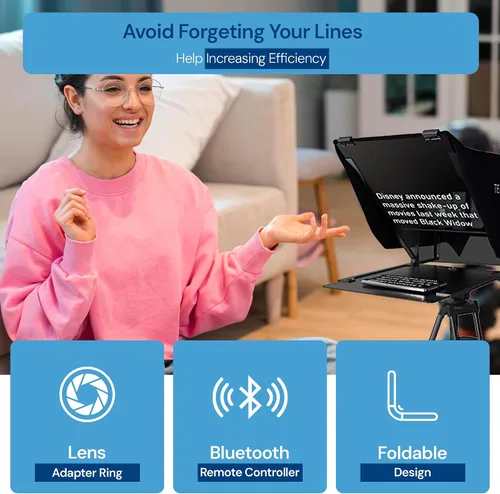 Vista 6 de Teleprompter 4.0 12" Compatible con iPad, tableta, smartphone y cámara DSLR, control remoto o aplicación, compatible con Android e iOS, ideal