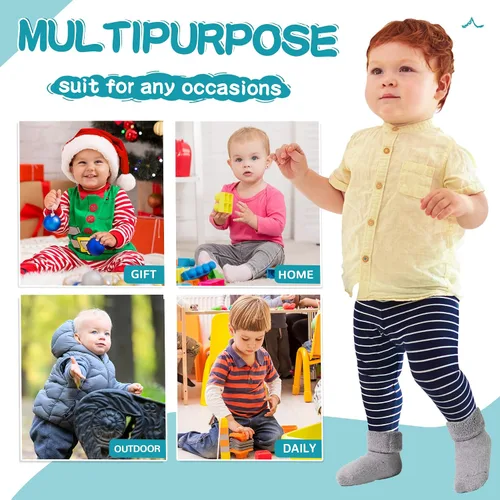 Vista 6 de 6 pares de calcetines antideslizantes para bebés, niños y niñas, calcetines cálidos de lana gruesa y suave con empuñaduras