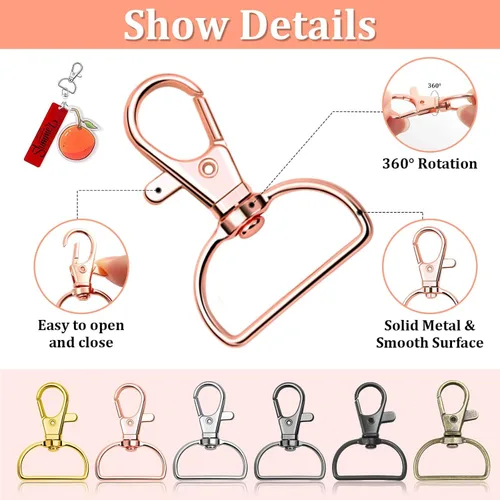 Vista 4 de Paxcoo Llavero a granel con llavero giratorio con gancho en D y hebillas deslizantes para bolso de mano, bolso, hardware y manualidades (1 pulgada)