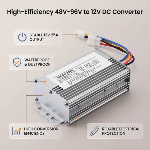 Vista 3 de DC 48V-96V a 12V Convertidor 300W 25A Regulador de voltaje reductor Fuente de alimentación de aleación de aluminio para aplicaciones marinas