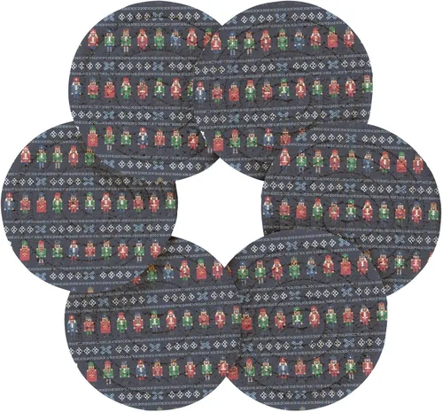 Vista 2 de 6 Pcs Drink Coasters with Holder Retro Nutcracker Snowflake Blue Coasters for Drinks Absorbent Woven Decorative Coaster for Kitchen Apartment Decor