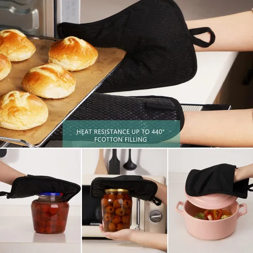 Vista 4 de Kitchen Everyday - Juego de 2 soportes para ollas básicos resistentes al calor, silicona suave, resistente al agua, guantes de horno con bolsillo