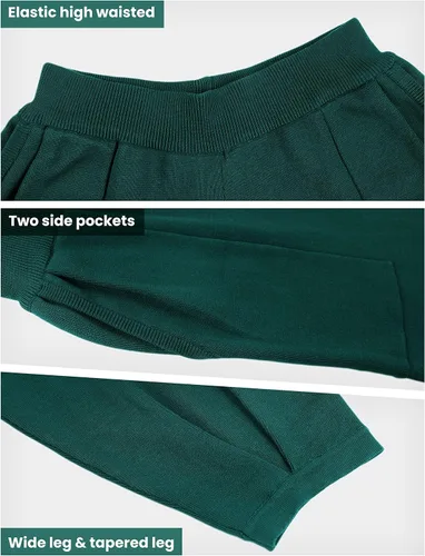 Vista 4 de Lentta Conjunto de suéter de 2 piezas para mujer, sudadera de punto, pantalones de cintura alta con bolsillos