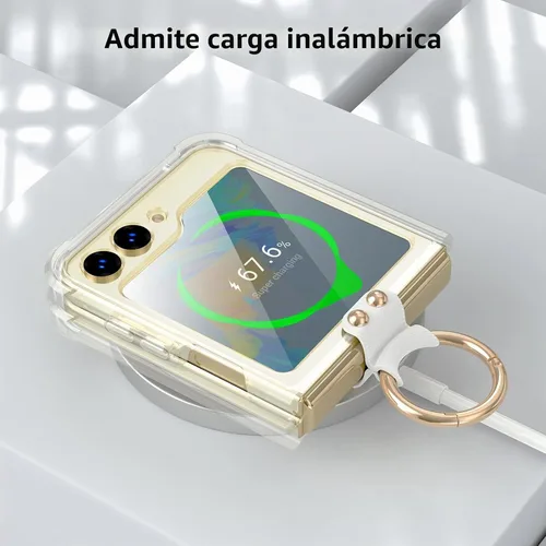 Vista 5 de Funda transparente para Samsung Galaxy Z Flip 6 con anillo, anticaídas a prueba de golpes para Z Flip 6 5G 2024