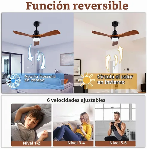 Vista 5 de Ventiladores de techo de 42" [con control remoto de iluminación], ventilador de techo moderno de madera para interior y exterior
