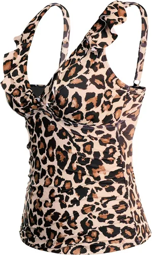 Vista 2 de Yonique Top tankini para mujer, con control de abdomen, con volantes, cuello en V, sin parte inferior
