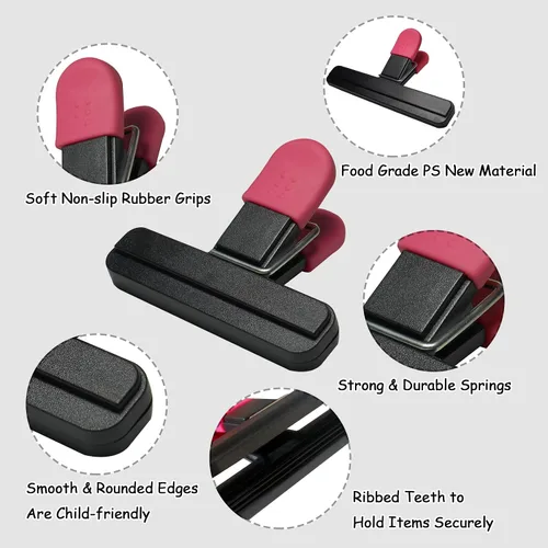 Vista 3 de Paquete de 11 clips para bolsas de alimentos para paquetes de alimentos, bolsas de almacenamiento de papas fritas, resistentes para aperitivos, 6