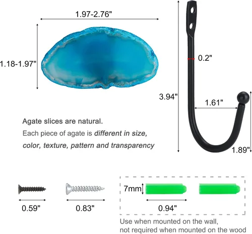 Vista 3 de Ganchos de pared de ágata para colgar, gancho decorativo de pared, ganchos para colgar sombreros, ganchos para colgar en la pared, ganchos en J